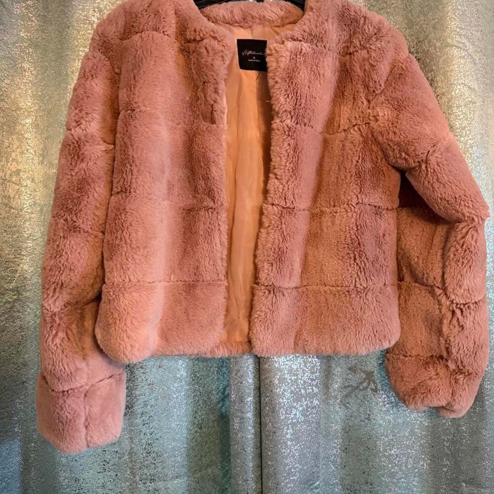 Blashe Pink Faux Fur Cropped Jacket Style BJ07193